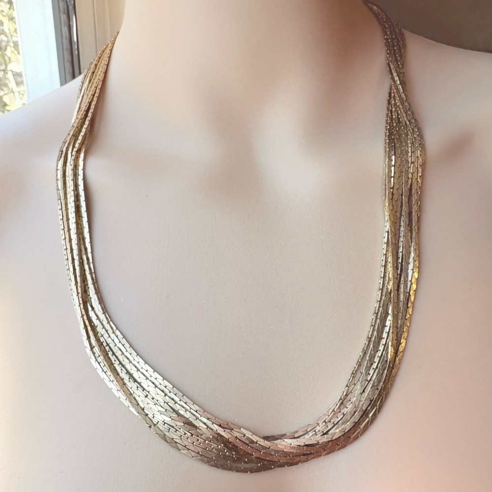 Herringbone multi strand Chic Gold Layered Necklace nwot